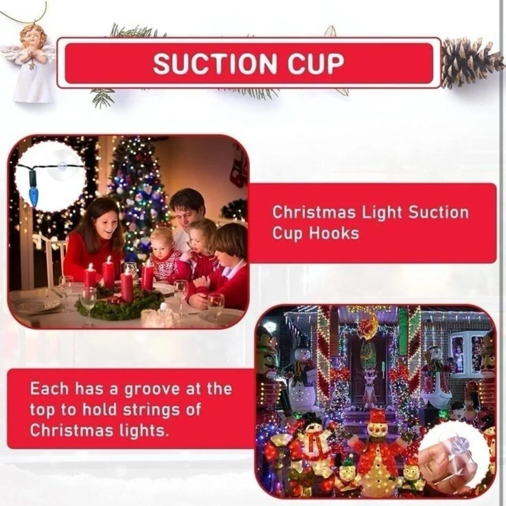 Sieral 25 Pieces Christmas Light Suction Cups Mini Light String Heavy Duty Hooks